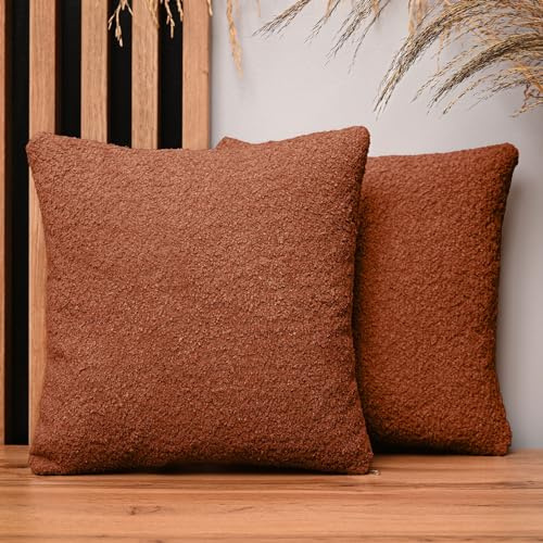 MG Design 2er Set Kissenbezüge 35 x 35 cm in Kupfer – mit Reißverschluss, fein gewebt mit Chenille-Haptik, pflegeleich