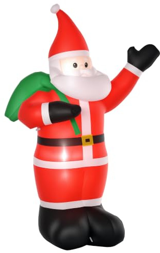 HOMCOM Aufblasbar Weihnachtsdeko 2,4 m Weihnachtsmann LED-Beleuchtung | Gartendeko, Selbstaufblasende Weihnachtsbeleuchtung, Innen- und Außenbereich