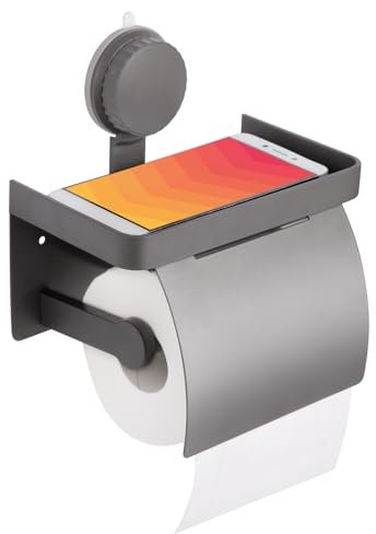Tahbarshi Toilettenpapierhalter mit Saugnapf, Handyablage, Wandmontage, Aluminium, Rostfrei