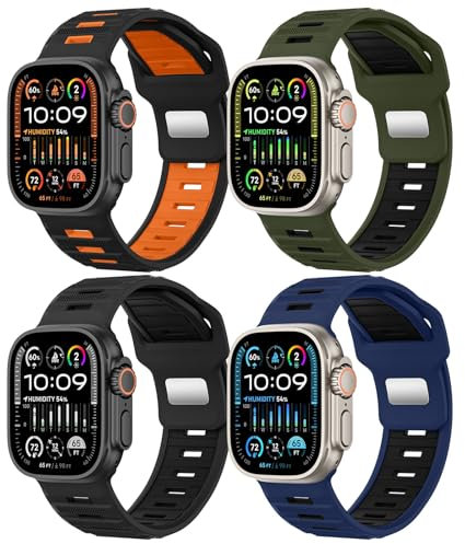 MoKo 4Pack Sportivi cinturini Compatibili con Cinturino Apple Watch Ultra 2/Ultra 49mm 46mm 45mm 44mm 42mm per Uomo, Silicone Cinturino per Apple Watch Ultra 2 iWatch Serie 10 9 8 7 6 5 4 SE,Colore A