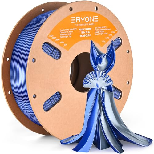 ERYONE High Speed Filament Silk Dual PLA 1.75mm +/- 0.03mm,3D Printing Filament,30-500mm/s Hyper Speed PLA Filament,1kg(2.2LBS)/Spool,Midnight Blue&Silver