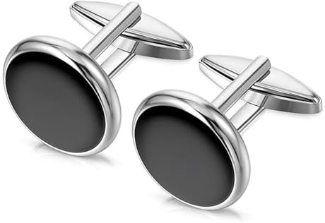 Manschettenknöpfe, Manschettenknöpfe für Herren, klassische Manschettenknöpfe für Männer, Manschettenknöpfe für den Vater der Braut, den Ehemann, den Freund (Schwarz + Silber)