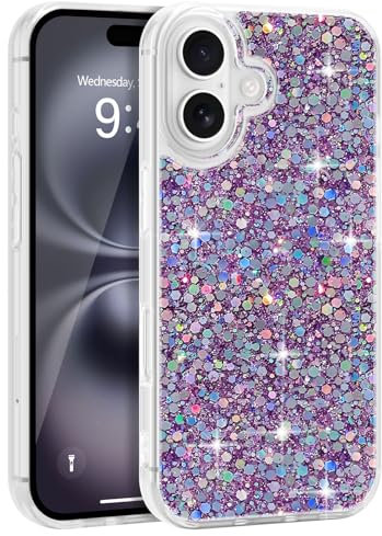 LCHULLE Designed for iPhone 16 Case,Women Girls Glitter Bling Shockproof Bumper Cover,Cute Sparkly Shiny Slim Fit Protective Phone Case for iPhone 16 6.1 inch,Purple