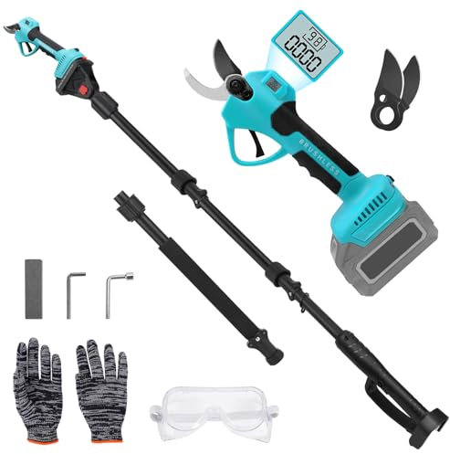 Sécateur Électrique 2-en-1 avec Perche Télescopique 4x0.5m - Réglable 1m/1.5m/2m, Coupe 43mm Secateur Electrique Sans Fil Compatible avec Makita 18V, SK7 Lame, Moteur Sans Balais (Sans Batterie)