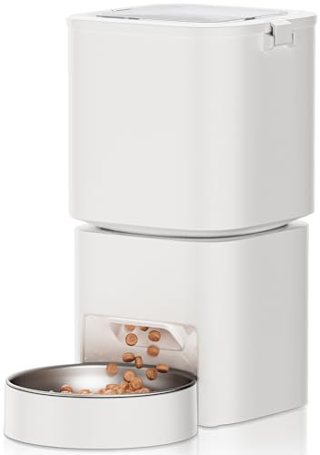 DUDUPET Distributeur Automatique de Croquettes pour Chat et Chien, Capacité 5L, Mangeoire Programmable 1 à 10 Repas par Jour, avec Bol en Acier Inoxydable et Boîte à Dessiccant