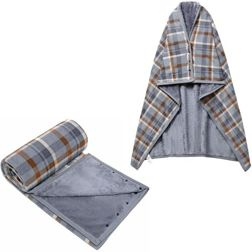 SIVENKE Poncho Femme 3-en-1 Réglable Multiway Surchauffé avec Boutons – Plaid Polaire à Carreaux pour Maison, Bureau, Voyage – Idéal Cadeau Noël