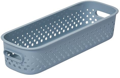SmartStore Cestino portaoggetti sottile, 1,3 l, blu, per cucina, bagno, ufficio, giocattoli, cestino con manici, impilabile, 29,5 x 10 x 6,5 cm