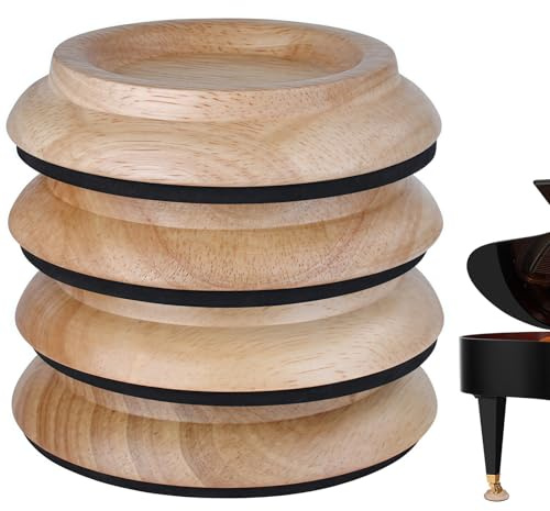 4 Stück Klavieruntersetzer: Rund Möbeluntersetzer aus Hartholz, Ø 10.3cm Klavier Tassen Untersetzer mit Schaumstoff-Stoßdämpfer, Rutschfest Piano Caster Cups für Klavier, Möbeln, Sofas