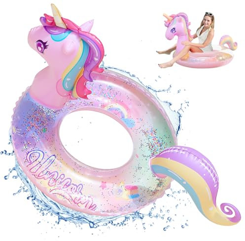 Schwimmring Kinder, Shyllin Verdickter Aufblasbarer Schwimmring aus PVC, Schwimmtiere fur Den Pool, Geeignet fur Strand, Party, Wasserpark, Schwimmbad, 16 Jahre und äLter (Lila Pferd-Groß)