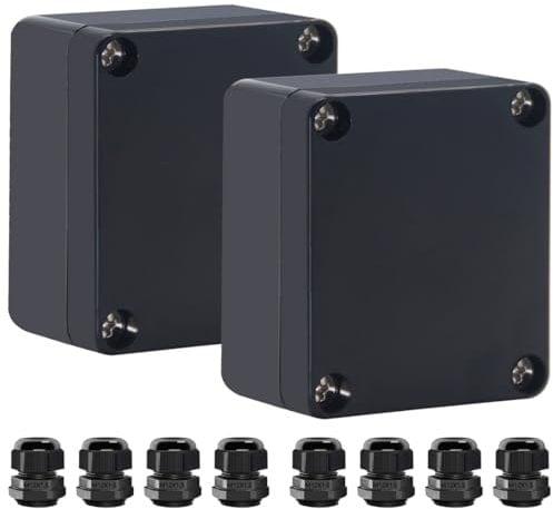 Otdorpatio Junction Box IP65 Waterproof ABS Plastic Electrical Project Case Power Junction Boxes, Project Box with 4 PCS M12 Cable Glands 2.5 x 2.3 x 1.3 Inch （63 x 58 x 33mm