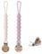 KUKUPOW Lot de 2 chaînes porte-tétine en silicone, porte-sucette pour bébé, fabriqué en silicone alimentaire, avec clip bois hêtre naturel (beige + rose clair)