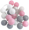 Mateju Lichterkette Innen Batterie, Kugel Lichterkette mit Fernbedienung 8 Modi Cotton Ball Lights Batteriebetrieben Baumwollkugeln Lichterkette für Zimmer, Innen Deko (MT-Rosa-Grau,5M/50LED)