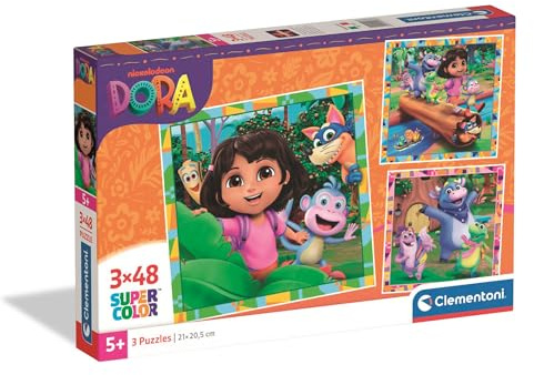 Clementoni 25078 Dora the Explorer – Puzzle 3x48 Teile, farbenfrohes Lernspiel für Kinder ab 5 Jahren