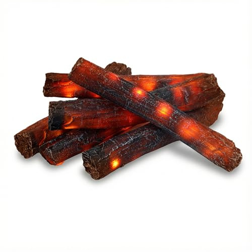 Tuanse Juego de 6 Troncos de Chimenea sin Llama, decoración de Camping, Chimenea sin Llama, luz LED, para casa, Navidad, Invierno, Interior y Exterior, decoración de Fiesta, 33 cm