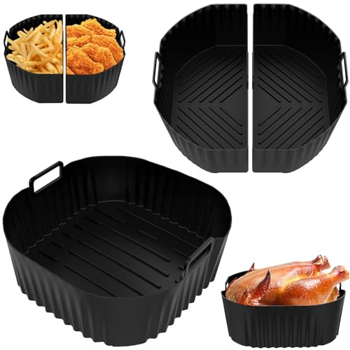 2 Pack Silicone Air Fryer Liners Reusable BPA-Free - 1x Full Tray + 1x 2-in-1, Compatible with Cosori TurboBlaze 5.5L/6.0L/6.2L, Philips 2000 Series 6.2L NA230, Russell Hobbs