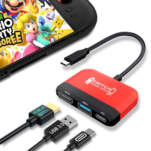 3XI Switch Dock für Nintendo Switch&OLED, 3-in-1 Portable Switch Dock mit 4K@60Hz HDMI, Typ-c 100W Laden, USB 3.0, kompatibel mit Dampfdeck/Samsung dex (Red)