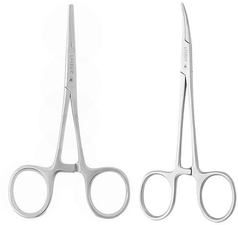 Forcep Hemostat Forceps Fishing Forceps Dog Hemostat Scissors Ear Hairs Tools Locking Pliers Stud Ball earings Holder Dog Ear Hair Grooming Tweezers (Forcep Straight & Curved 5 Inches)