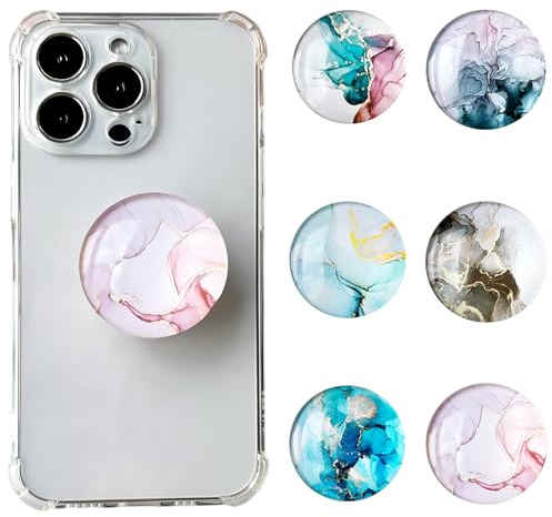6 Stück Handy Griffe, 360° Drehung Handy Ring Griffhalter, Ausziehbarer Sockel und Griff, Multifunktional Sicherer Halt,für Smartphones und Tablets mit einem,Klappbar und Versenkbar,Marmor-Design