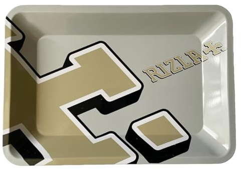 Rizla+ Small Metal Rolling Tray – Choice of Blue, Green, Silver & Gold Logo Design (18cm x 12.4cm) (Silver)
