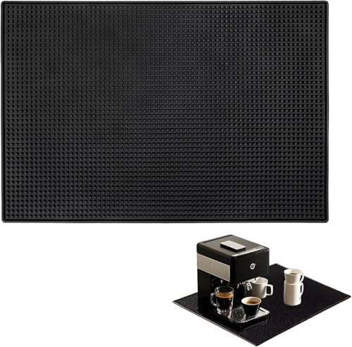 MOMAHUA Bar Servicematta Svart, Barmatta 45 x 30 cm Silikon Torkmatta Tillbehör Porslin 1 cm Tjock För Spill Bar Klubb Kök Café, Halkfri Gummi Barmatta Droppmatta Kaffe