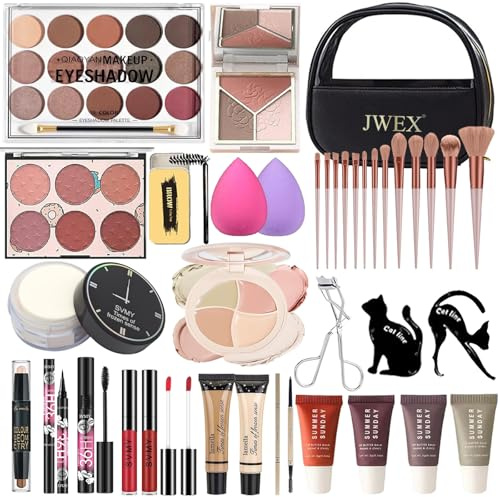 37 Pcs All in One Makeup Kit, Make up Set, Multifunktions Kosmetik Schmink Kit Frauen, enthält 15 Farben Lidschatten Palette, Make-up-Pinsel, Lippenstift, Makeup Schwamm