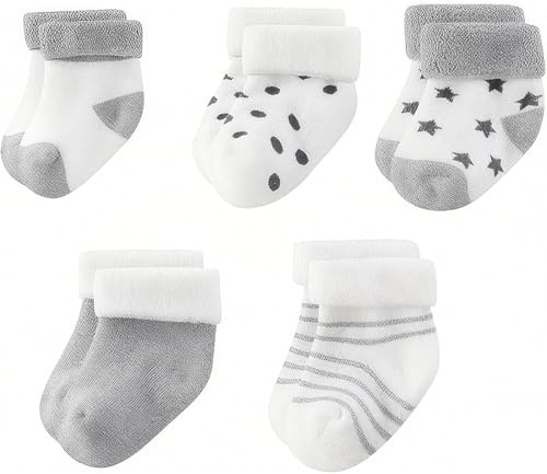 JEYORZY 5 Pares de Calcetines Recién Nacido Bebé Algodón Niños Pequeños de Corte Medio, Calcetines de algodón calcetines suave elástico del bebé sólidos para Niño Niña Respirable(0-6 Meses)