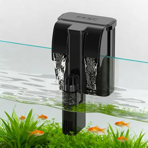 FKSC Hang On Back Aquarium Filter Up 80L Fish Tanks, 3-Stage Multi-Stage Filtration with Surface Skimmer, Ultra Quiet HOB Power Waterfall Filter for Freshwater