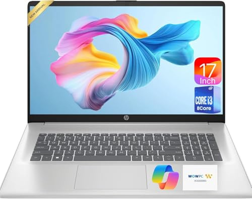 HP 17 Inch Laptop 2026 Edition, 16GB RAM, 1TB Storage (512GB External), Intel 13th i3 CPU (8 Cores), 17.3 HD+ IPS, USB-C, Windows 11, Long Battery, Large Screen