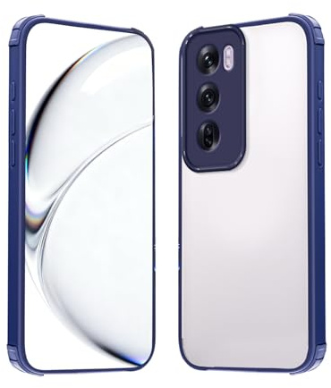 WBWONE Custodia per OPPO Reno 12 Pro 5G / Reno12 Pro 5G con Retro Trasparente & Cornice Bumper Opaca Antiscivolo - Cover Slim Antiurto - Blu