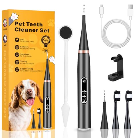 DOLLGIFT Dog Plaque Remover, Pet Teeth Cleaning Products, Dog Tartar Remover with 6 Modes and Complete Care Kit for Dogs and Cats, Rechargeable, Black