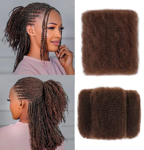 Alaleibaby Afro Kinkys Bulk Human Hair 10Inch 3 Bundles 100％ Human Hair for Draedlock Extensions Repair Locs Afro kinkyhair For Braiding Twist Braids (Dark Brown, 10 Inch (Pack of 3))