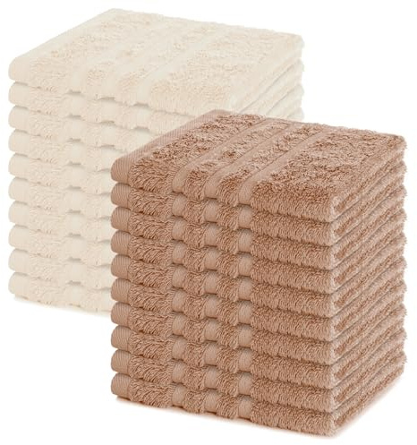 Lavea® Seiftuch 20er Set 30x30 cm, Cappuccino & Creme | 100% Baumwolle, hochwertige Seiftücher und Gästehandtücher, saugstark, waschbar und strapazierfähig – Frottierserie Elena