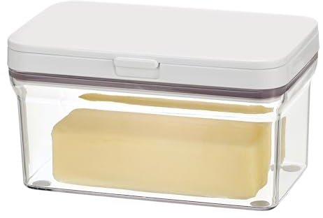SUMNACON Clear Butter Dish Container with White Lid and Matching Knife | Plastic Countertop Butter Storage Container Holder Butter Keeper Tray for West East Coast Butter