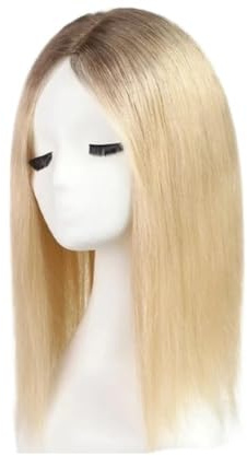 9×9 Remy-Echthaar-Topper 16 Zoll for Frauen, mit mehreren rutschfesten Clips und großflächiger Basis, Top-Haarteile for dünnes Haar Flauschigs und Natürlich(Ombre Light Blonde)