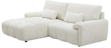 Vente-unique-Ecksofa – Ecke Links – Chenille-Stoff – Offwhite – ANELKO