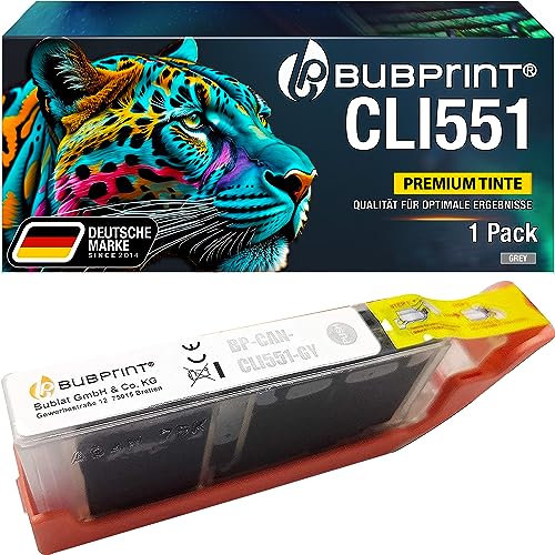 Bubprint Druckerpatrone kompatibel als Ersatz für Canon CLI-551XL GY CLI 551 XL für Pixma IP8750 MG6350 MG7150 MG7550 IP8700 MG6300 MG7100 MG7500 Series Grau