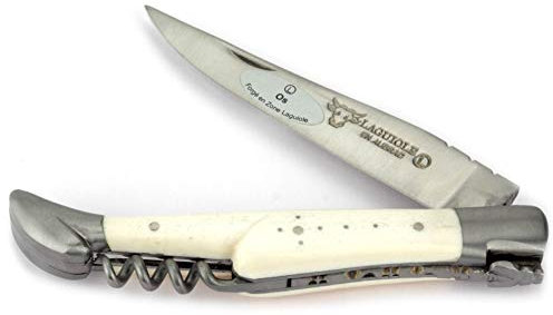 Laguiole en Aubrac Taschenmesser Korkenzieher 12 cm Griff Knochen L0312OSIF, Messer Klinge matt, Backen matt