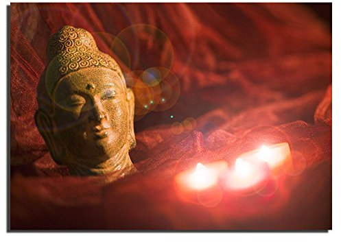 EGLO LED Wandbild beleuchtet Leuchtbild Wanddekoration Buddha Kunstdruck mit Beleuchtung, Batterien, 3X LED Leuchtmittel, LxH 45x30 cm