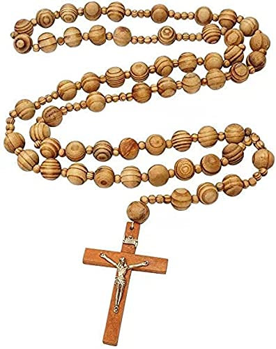 CLGIFT Riesiges großes Rosario Rosario Naturholz Jesus Holz Kreuz XL groß 94 cm Wand-Rosenkranz