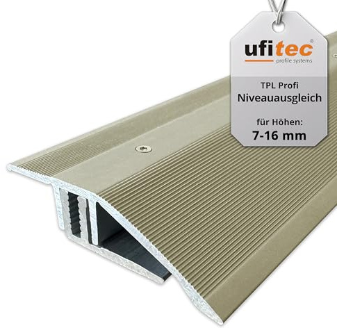 ufitec® TPL Profi profil d'équilibre de niveau/profil d'égalisation de hauteur – Largeur de couverture: 44 mm - en deux pièces, vissable et adapté pour des hauteurs de revêtement de 7 à 16 mm
