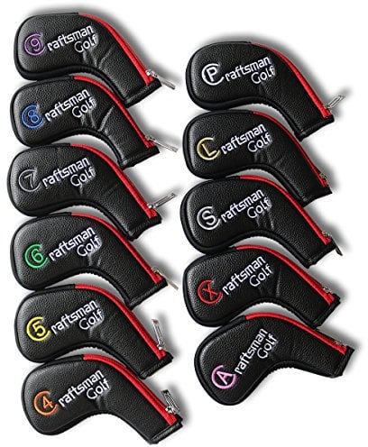 CRAFTSMAN GOLF 11pcs /set (4,5,6,7,8,9,A,S,P,L,X) Synthetic Leather Black with Red edge Iron Head Cover Headcover Set For Callaway Ping with Zipper