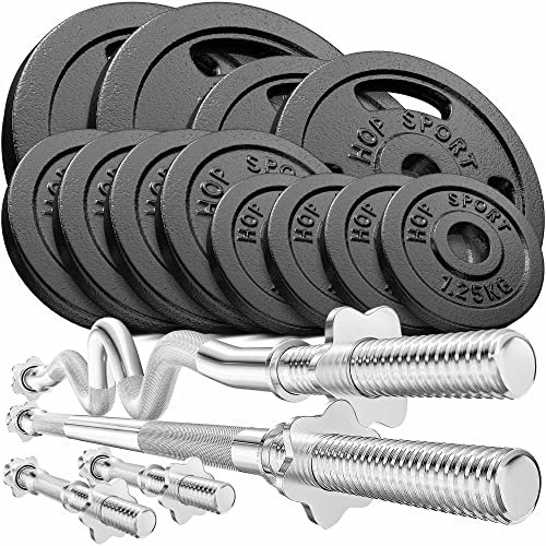 Hop-Sport GUSS Hantelset 66 kg, 1x Langhantel, 1x SZ Stange & 2x Kurzhantel inkl. 12 Hantelscheiben 2x10kg/2x5kg/4x2,5kg/4x1,25kg (super SZ)