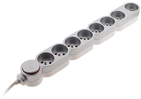 Bloc Home 8 prises 16A 2P+T avec interrupteur et fiche parafoudre - Silver - câble HO5VV-F 3G1 1,5m