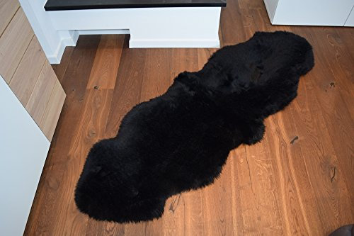 Naturasan Doppel Schaffell Lammfell-Teppich Vorleger Duo (aus 2 Fellen), Flokati, Shaggy, Designer Langflor Felldecke Auflage Fellteppich (Schwarz)