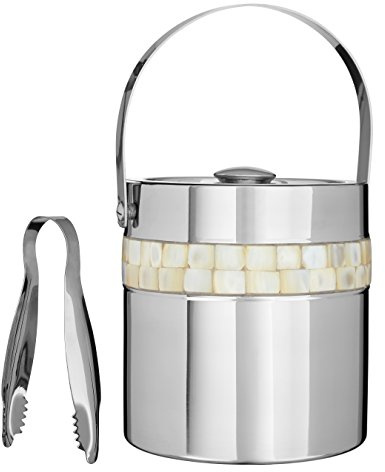 Premier Housewares 507578 Ice Bucket with Mother of Pearl Inlay Design, Silver , 16 x 16 x 17 cm