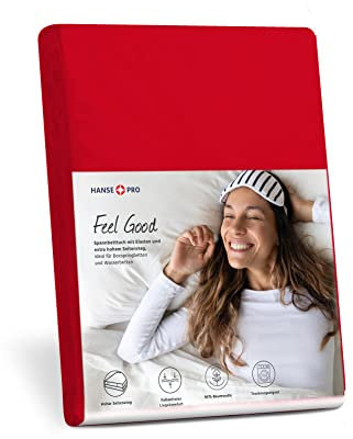 HANSE PRO Spann-Betttuch 140x200-160x220 cm I Spann-Bettlaken I Laken I für Boxspring-Betten und Wasserbetten I Steghöhe bis 30 cm I Premium-Qualität I Farbe Rot