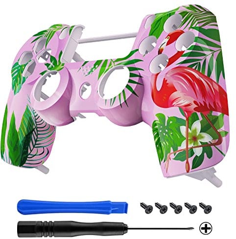 eXtremeRate Hydro Dipped Front Housing Shell Case, Faceplate Cover Replacement Kit for Playstation 4 PS4 Slim PS4 Pro CUH-ZCT2 JDM-040 JDM-050 JDM-055 Controller – Tropical Flamingo