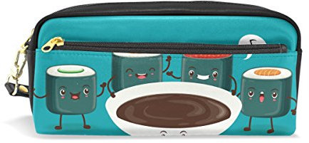 Eslifey Sushi mit Musiknote, tragbare Tasche aus PU-Leder für Schule, Stifteetui, Stifteetui, für Kinder, wasserdicht, Kosmetiktasche, Make-up, Beauty Case