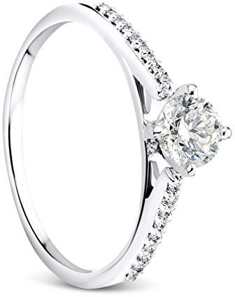 OROVI Damen Ring Weißgold 0.5 Ct Zentraler Solitär Diamant Verlobungsring 18 Karat (750) Gold und übrige Diamanten Brillanten 0.14 Ct