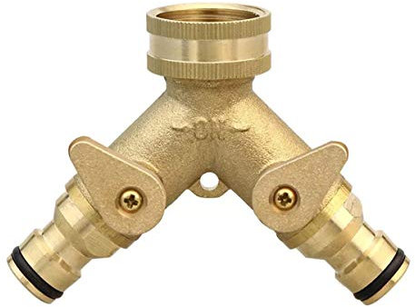 Ruiqas Y-Schlauch-Verteiler, robuster 3/4-Zoll-Messing-2-Wege-Wasserhahn-Anschluss, Gartenschlauch-Splitter-Adapter mit Absperrventilen